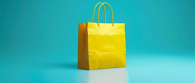 Arrière-plan bleu avec sac à courses jaune rendu 3D