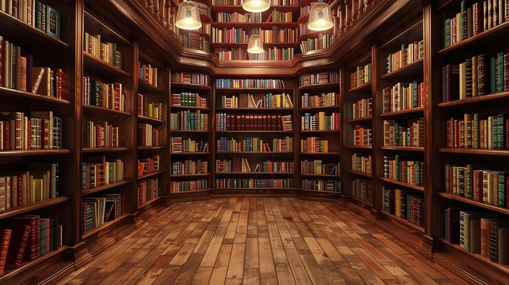 Photo arrière-plan en bois de mur spectaculaire livres de bibliothèque classique ou étude de bibliothèse ou salle de séjour éducation