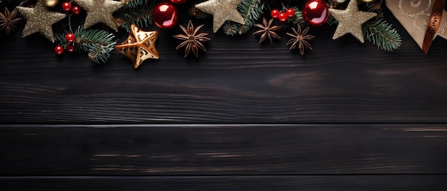 Arrière-plan en bois de Noël avec des décorations de Noël et un espace pour le texte