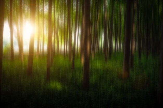 Photo arrière-plan bokeh défocalisé du jardin de pommiers avec des arbres en fleurs en toile de fond de journée ensoleillée