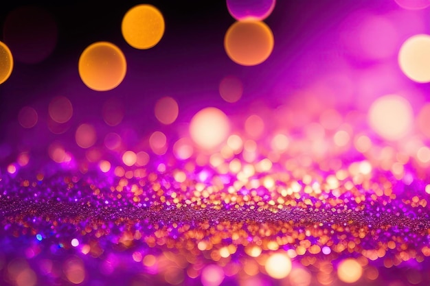 Arrière-plan bokeh scintillant violet lueur violette et dorée non focalisée