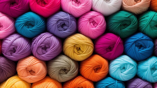 Arrière-plan de boules multicolores de fils de tricot