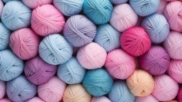 Arrière-plan de boules multicolores de fils de tricot