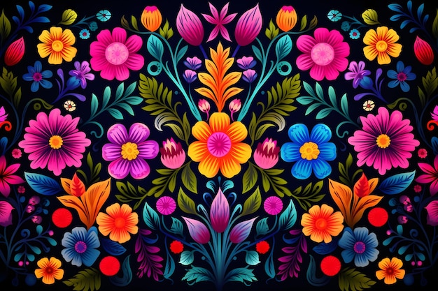 arrière-plan de broderie florale mexicaine