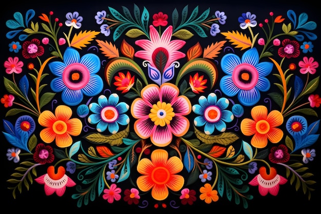 arrière-plan de broderie florale mexicaine