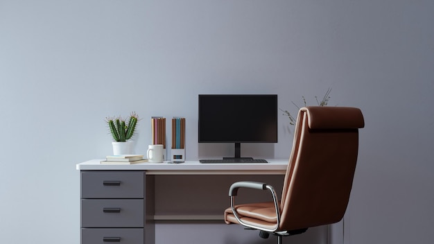 Arrière-plan de bureau de travail avec des murs simples rendu 3D