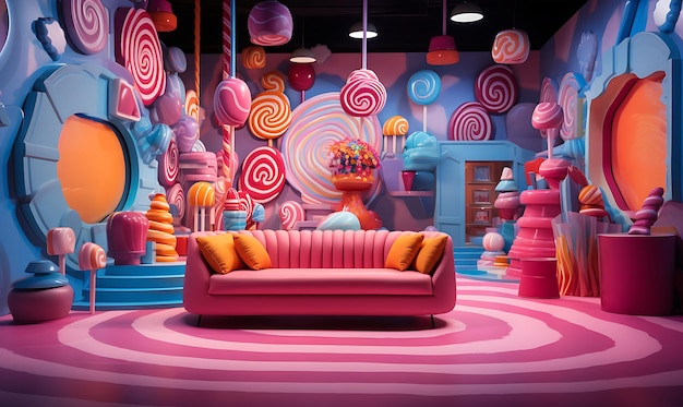 Arrière-plan de Candy Crush Room Candy Themed Wallpaper Candy géant Props Ca pour le flux de créateur de contenu