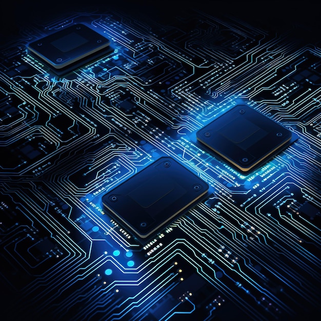 Arrière-plan de la carte de circuit avec technologie abstraite processeur de puce processeurs d'ordinateur central concept de CPU carte mère puce numérique arrière-plan scientifique technologique