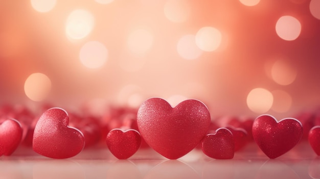 Arrière-plan de carte de Saint-Valentin avec des cœurs brillants et un concept de fête bokeh