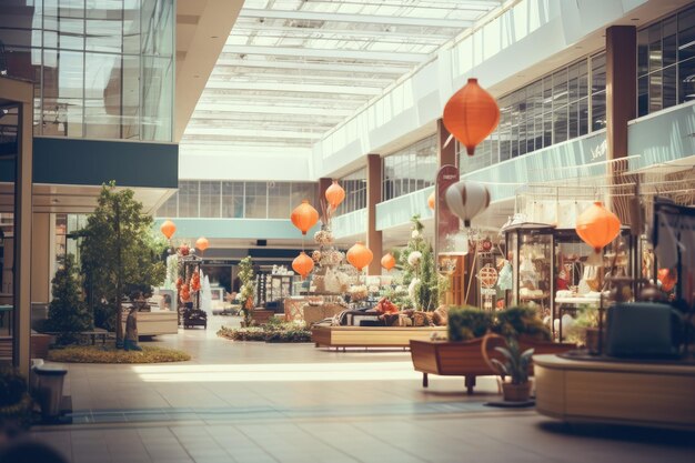 Photo l'arrière-plan d'un centre commercial de magasin à domicile semble flou avec une tonalité de couleur vintage ajustée