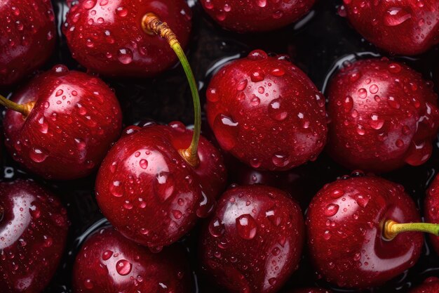 Arrière-plan de cerises fraîches Texture de baies de cerise générée par l'IA