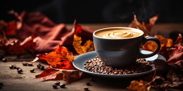 Arrière-plan chaleureux d'automne avec du café