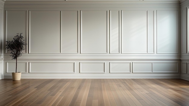 Arrière-plan classique de mur blanc parquet brun détail de meubles de maison au sol