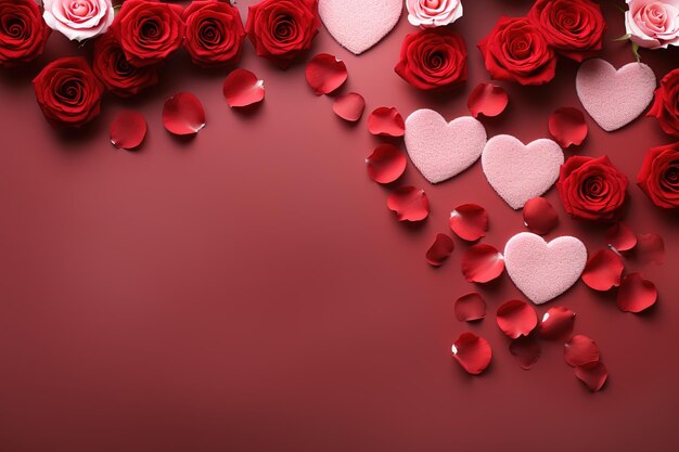 Arrière-plan de cœur avec des pétales de rose concept d'amour généré par l'IA