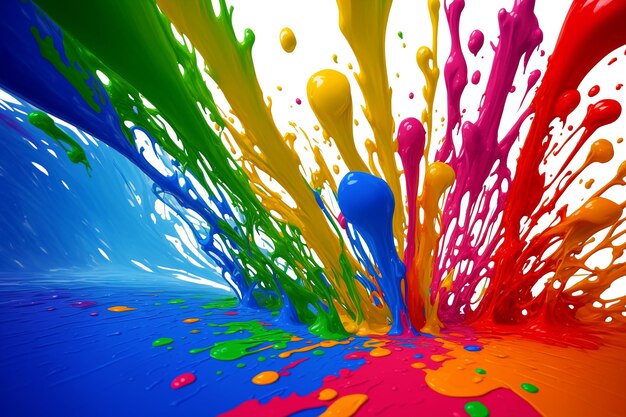 Arrière-plan coloré abstrait avec beaucoup de éclaboussures de peinture multicolore illustration d'explosion liquide de couleur arc-en-ciel IA générative