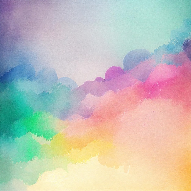 Un arrière-plan coloré à l'aquarelle avec un arc-en-ciel et le nuage de mots.