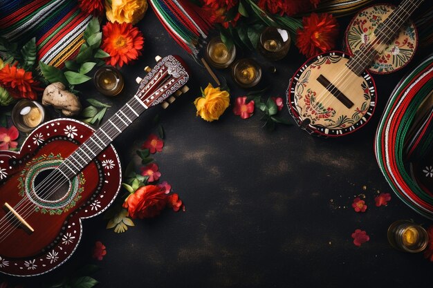 Photo arrière-plan coloré du chapeau mexicain pour le cinco de mayo