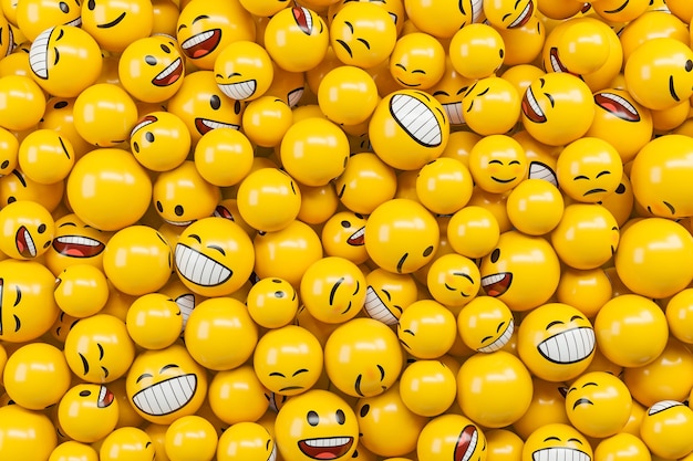 Arrière-plan composé de différents personnages d'émoticônes emoji. illustration de rendu 3D.