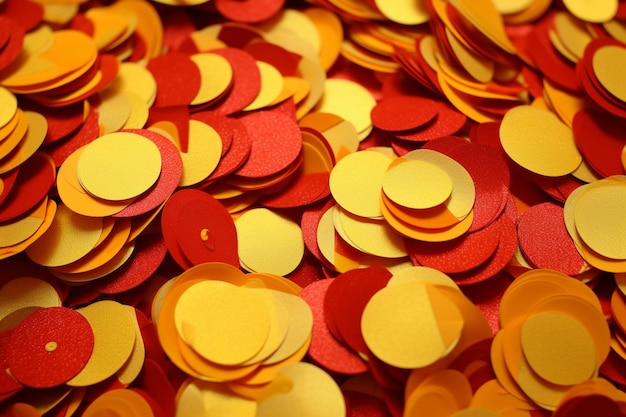 Photo arrière-plan en confetti en papier spirale rouge et jaune