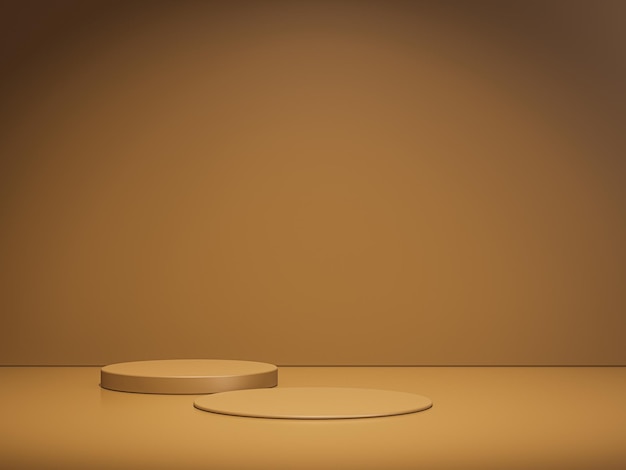 Arrière-plan de couleur brune image de rendu 3D maquette d'espace tan podium cylindrique en lumière des projecteurs