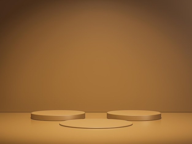 Arrière-plan de couleur brune image de rendu 3D maquette d'espace tan podium cylindrique en lumière des projecteurs