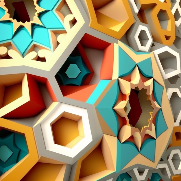 Arrière-plan créatif islamique 3d avec copie espace version modèle islamique et haut détaillé en mosaïque colorée colorée en perspective Ai générative
