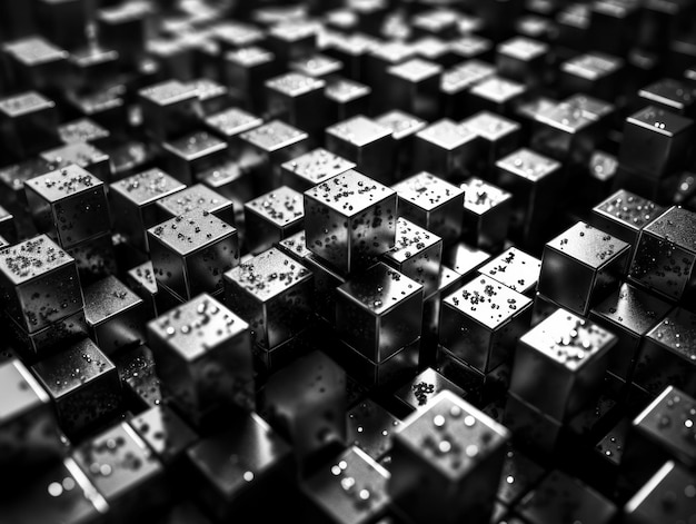 Arrière-plan de cubes futuristes Grille de mosaïque géométrique abstraite Pattern de tuiles carrées Technologie d'intelligence artificielle générative