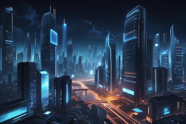 arrière-plan de la cyber ville la nuit