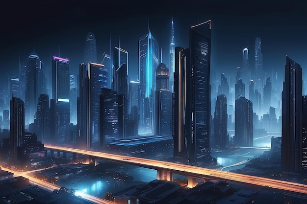 arrière-plan de la cyber ville la nuit