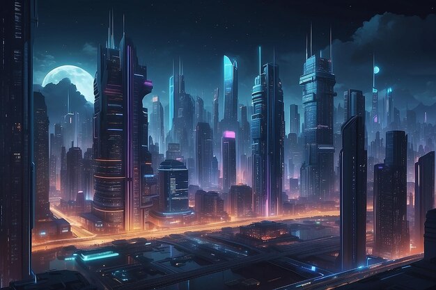 arrière-plan de la cyber ville la nuit