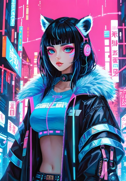 arrière-plan cyberpunk avec des lumières roses et bleues GIRL