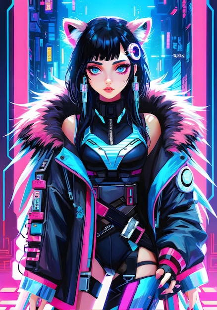 arrière-plan cyberpunk avec des lumières roses et bleues GIRL