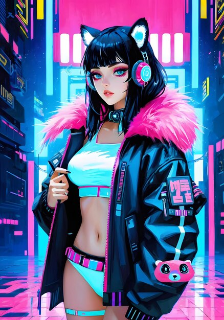 arrière-plan cyberpunk avec des lumières roses et bleues GIRL