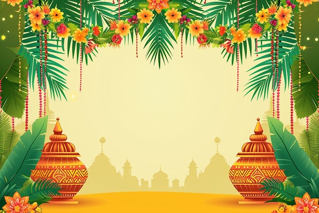 Photo arrière-plan décoratif de pongal avec des pots