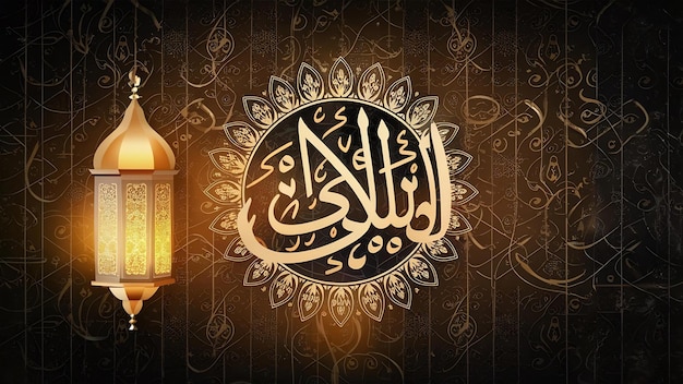 Photo arrière-plan de décoration islamique avec lanterne arabe croissant espace de copie
