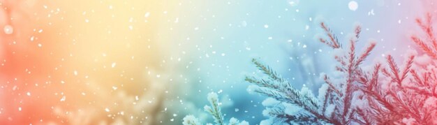 Photo arrière-plan en dégradé abstrait avec des arbres enneigés couleurs pastel thème de neige d'hiver toile de fond paisible et polyvalente pour tout projet ou design créatif teintes douces bleues roses bannière ia générative