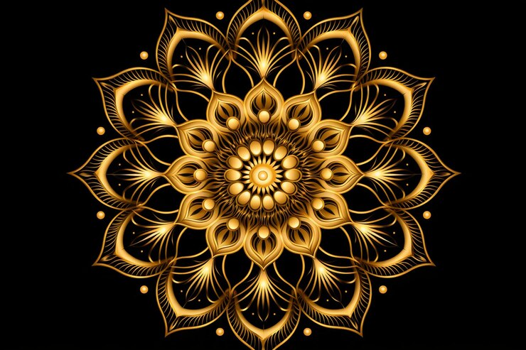 Photo arrière-plan de design de mandala ornemental de luxe en couleur noir et or