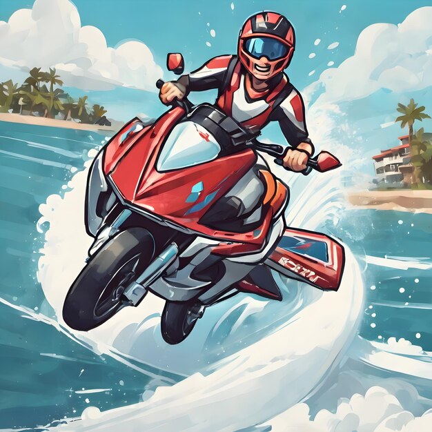 Arrière-plan de dessin animé de jet ski très cool