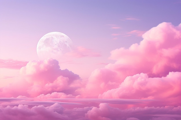 Arrière-plan du ciel esthétique avec la lune et les nuages en rose