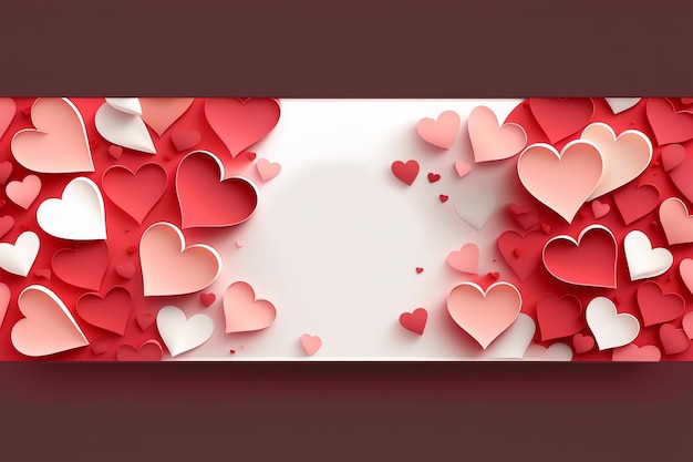 Photo arrière-plan du concept de la fête de la saint-valentin illustration vectorielle 3d en papier rouge, blanc et rose coupé au cœur