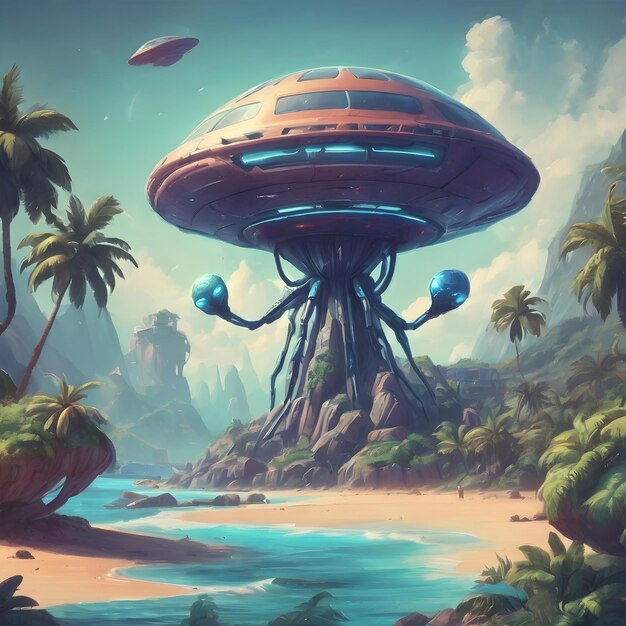 L'arrière-plan du dessin animé Alien Island est très cool