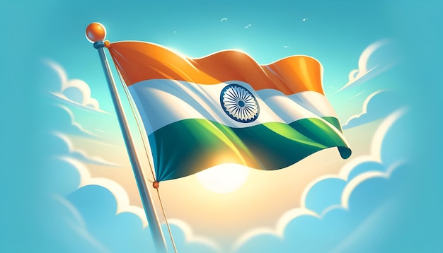 Arrière-plan du drapeau indien agité dans le style des dessins animés