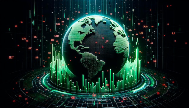 Arrière-plan du globe numérique et du graphique boursier IA générative