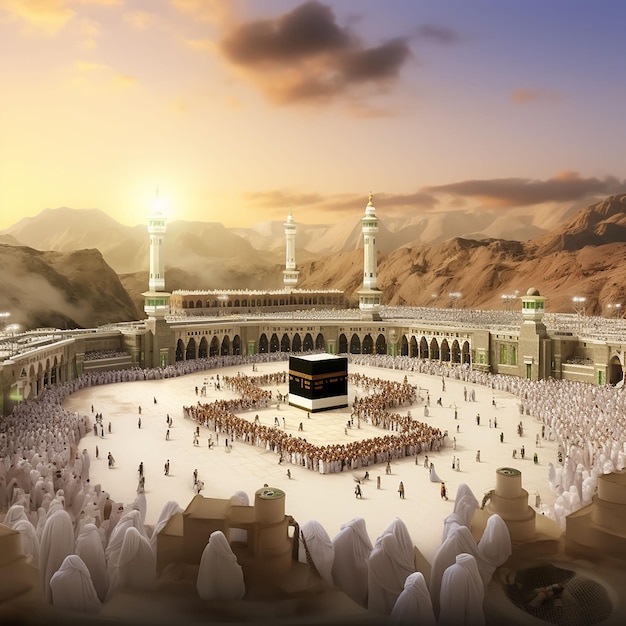 Arrière-plan du Hajj et de l'Eid avec l'icône de la Kaaba