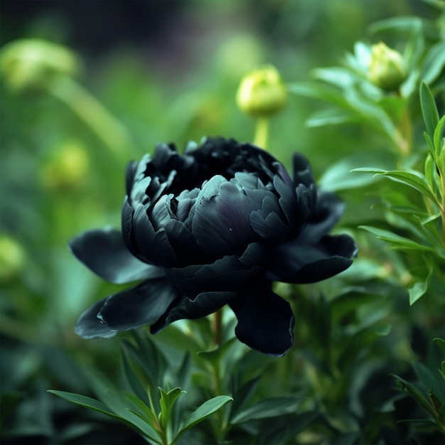 Arrière-plan du jardin Une pioie noire fleurit