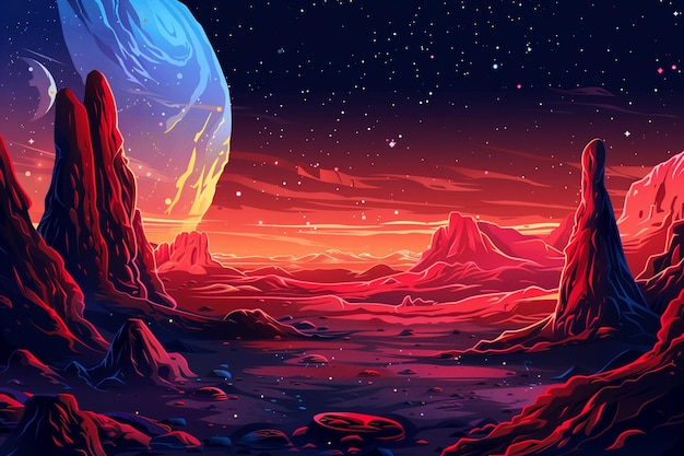 L'arrière-plan du jeu spatial Alien Night Planet Landscape