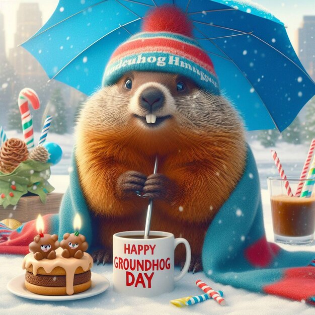 Photo arrière-plan du jour de la marmotte illustration de la marmote en hiver images réalistes de l'intelligence artificielle