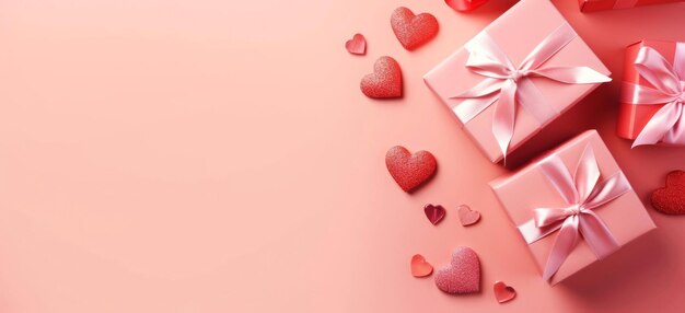 Arrière-plan du jour de la Saint-Valentin avec des cœurs et une boîte à cadeaux en rose