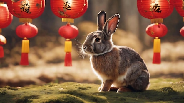 Photo arrière-plan du lapin du nouvel an chinois