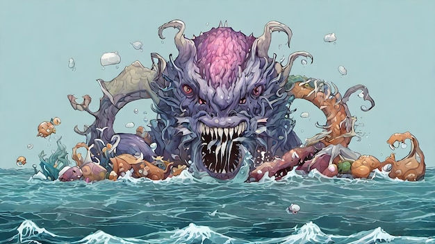 Photo l'arrière-plan du monstre marin est très effrayant